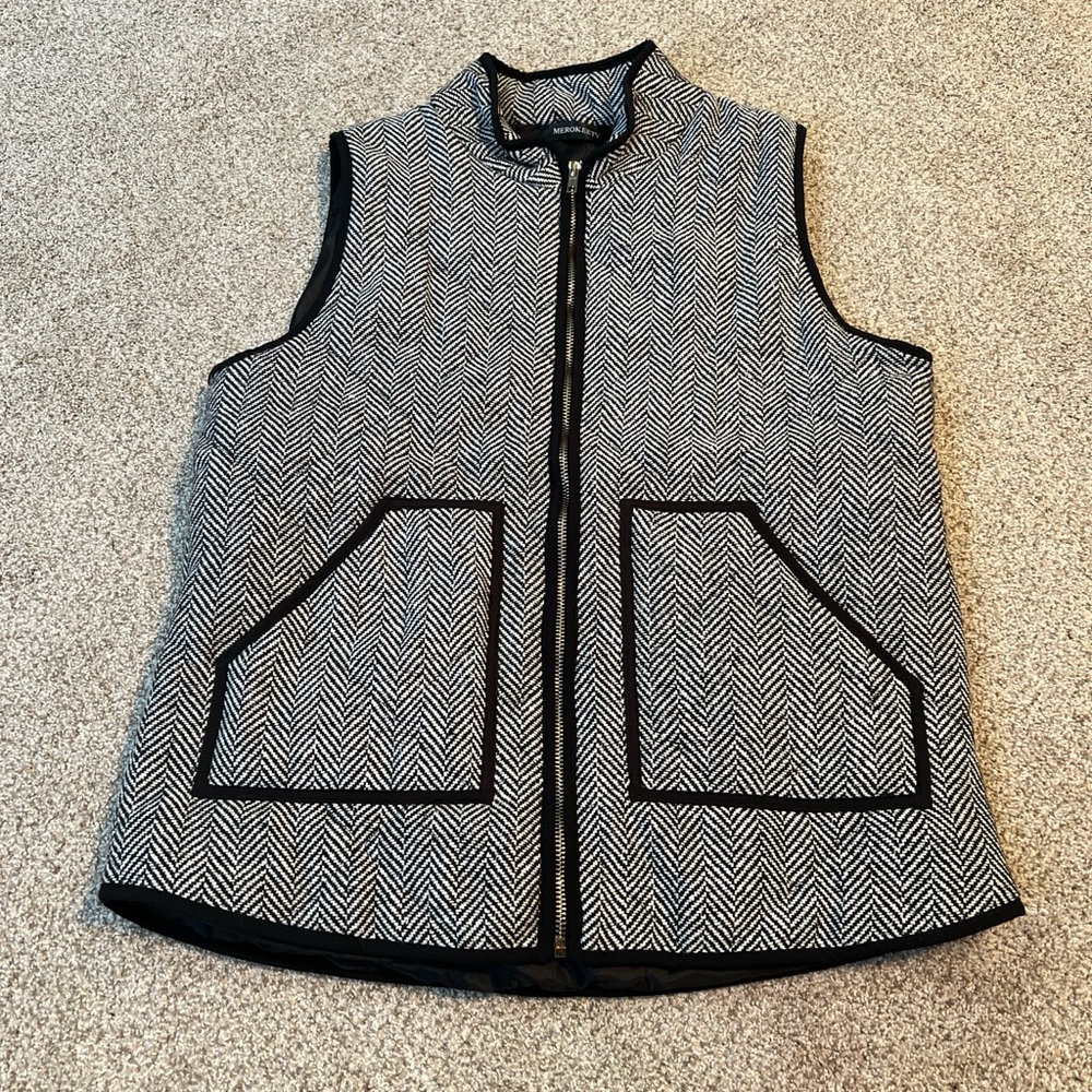 Elegant Black and White Herringbone Vest